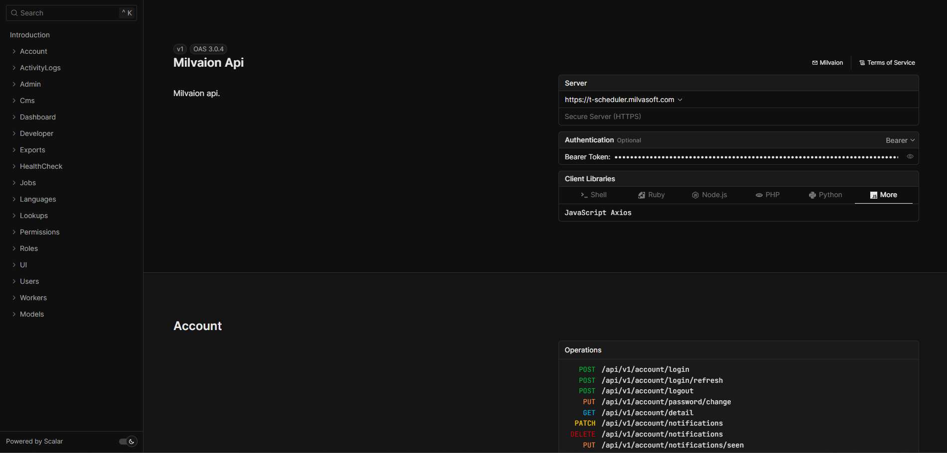 Milvaion Dashboard